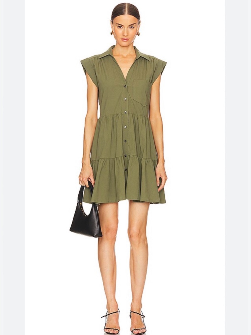 Veronica Beard Trisha cotton-blend tiered seersucker mini shirtdress sz 8 green